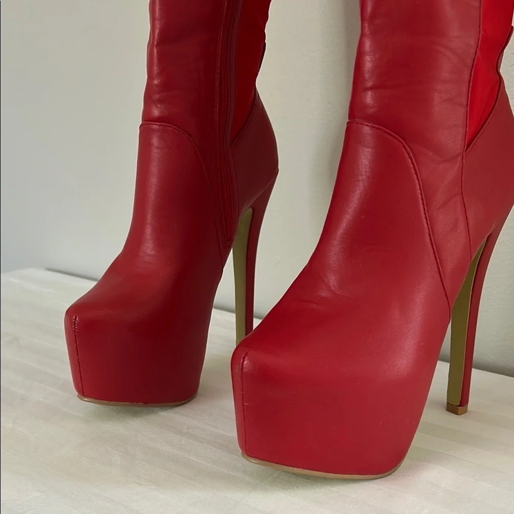 Ami Club Wear Red Over-the-Knee Women's Boots - Picture 3 of 16